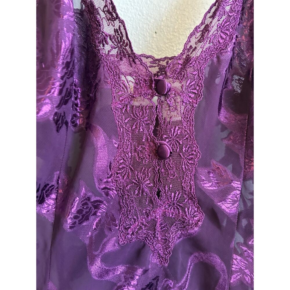 VTG Victoria’s Secret Gold Label Purple Sheer Floral Burnout Teddy Bodysuit S - Picture 5 of 16